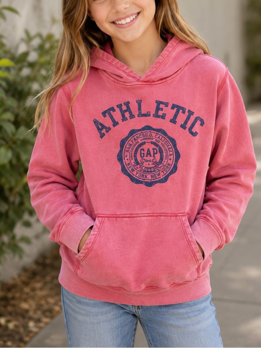 GAP Kids Athletic Logo Pullover Hoodie red